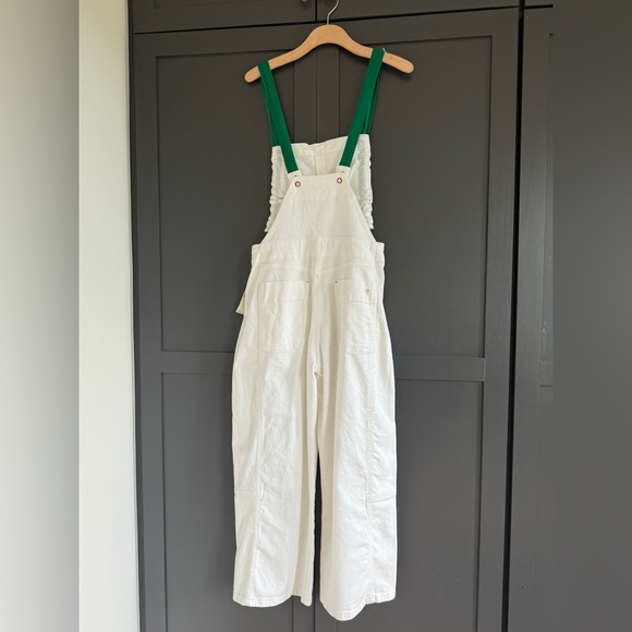 Anthropologie Pilcro Kenna Heritage White & Green Barrel Overalls • S • NWT - Picture 9 of 14